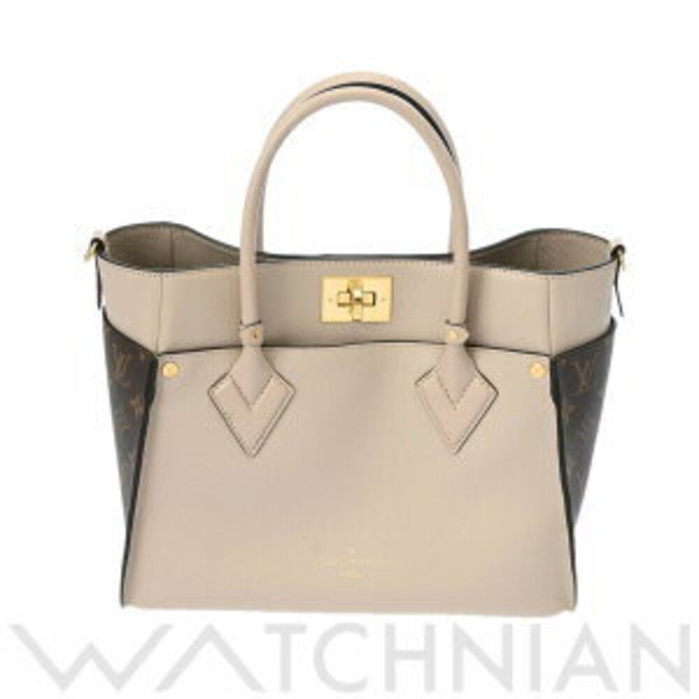 Louis Vuitton On My Side Greige Gray Calf Leather Monogram Canvas Handbag